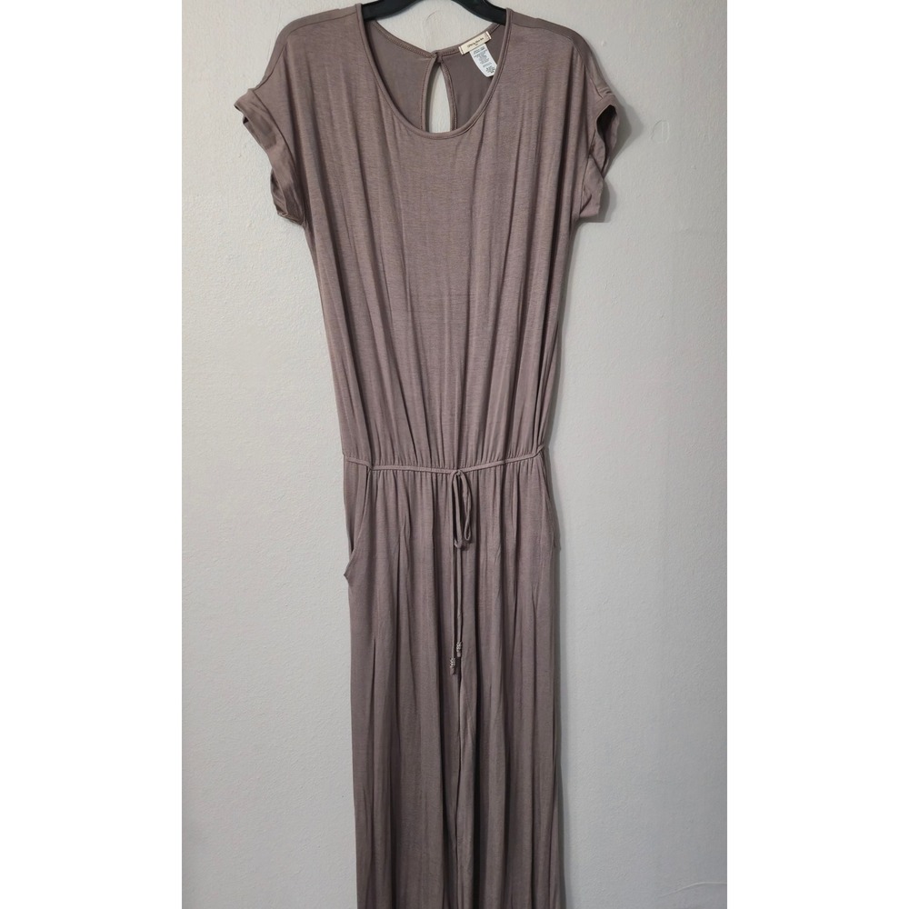 12PM by Mon Ami Womens Taupe Mauve Wide Leg Jumpsuit Short Sleeve Pocket Medium
